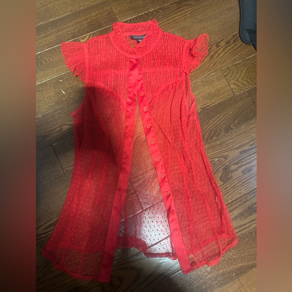 Bebe Vibrant Red Sheer Blouse